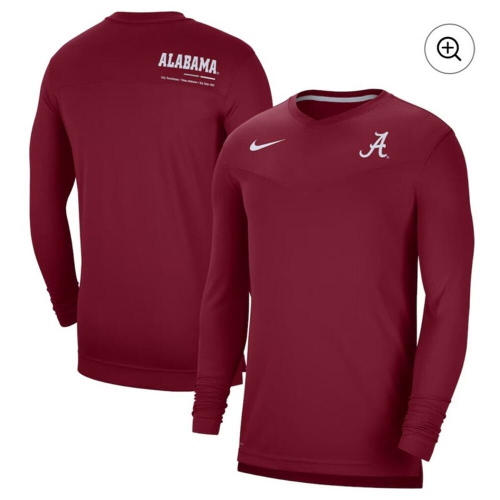 Nike Mens Crimson Tide Alabama Coach Performance Long Sleeve Dri-Fit Shirt Small